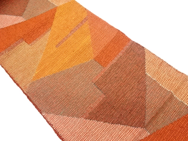 JAPANESE KIMONO / VINTAGE NAGOYA OBI / MAWATA TSUMUGI / WOVEN ABSTRACT PATTERN